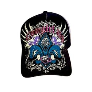Black "Cowgirl Up" Otto Baseball Hat Cap Adjustable Strap Sparkle Bling Tough